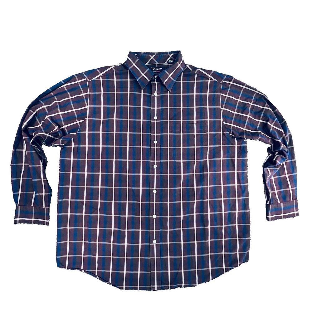 Roundtree & Yorke 2XT Longsleeve Plaid Shirt Travelsmart Men's Dress Office TALL